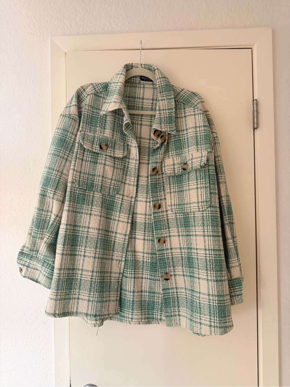 Nasty Gal Green & Cream Plaid Shacket Jacket